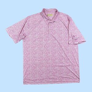 Donald Ross Pink White Geometric La Playa Summer Golf Polo Shirt Size X-Large